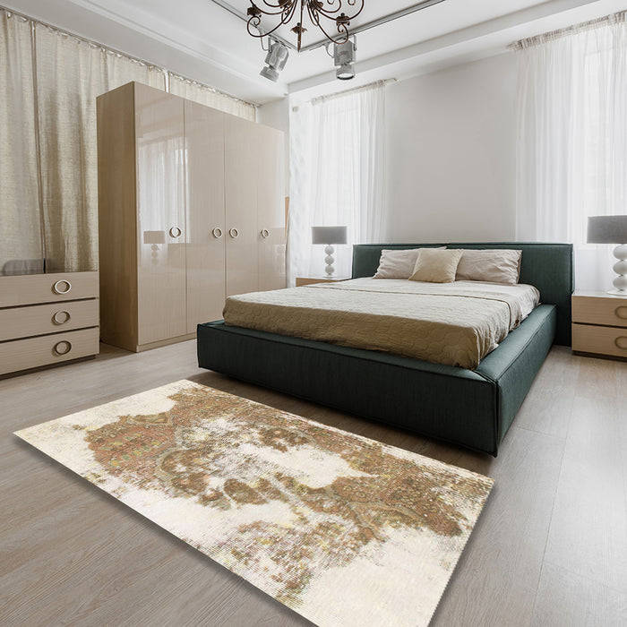Machine Washable Abstract Wheat Beige Rug in a Bedroom, wshabs903
