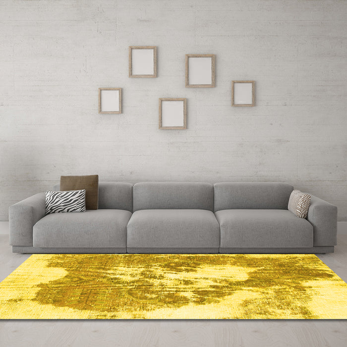 Machine Washable Abstract Yellow Modern Rug in a Living Room, wshabs903yw