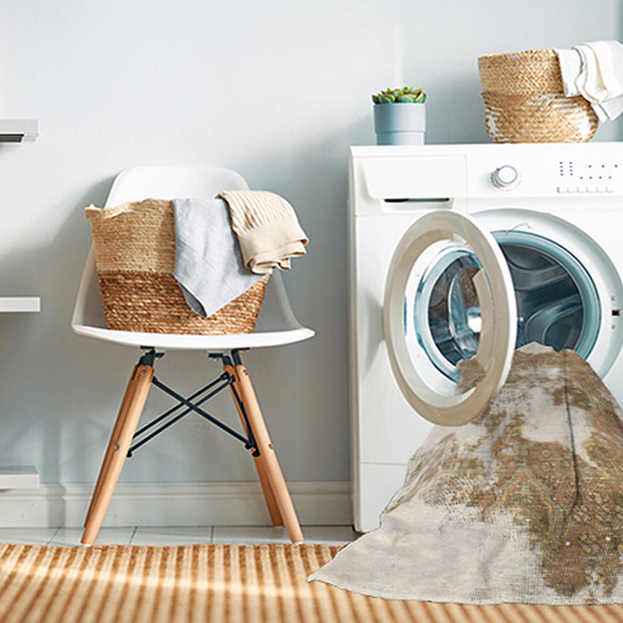 Machine Washable Abstract Wheat Beige Rug in a Washing Machine, wshabs903