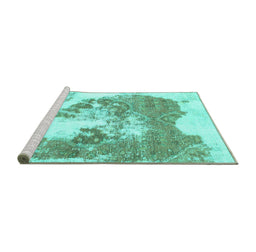 Sideview of Machine Washable Abstract Turquoise Modern Area Rugs, wshabs903turq