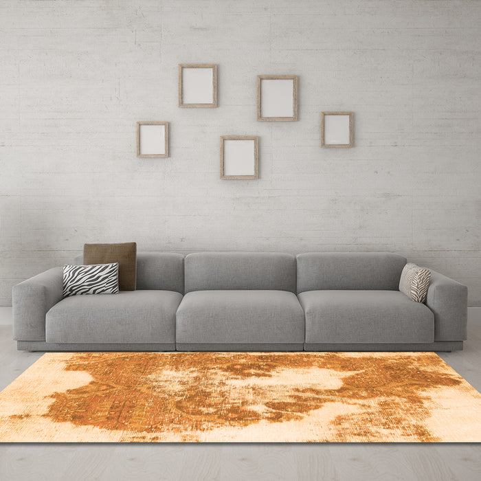 Machine Washable Abstract Orange Modern Area Rugs in a Living Room, wshabs903org