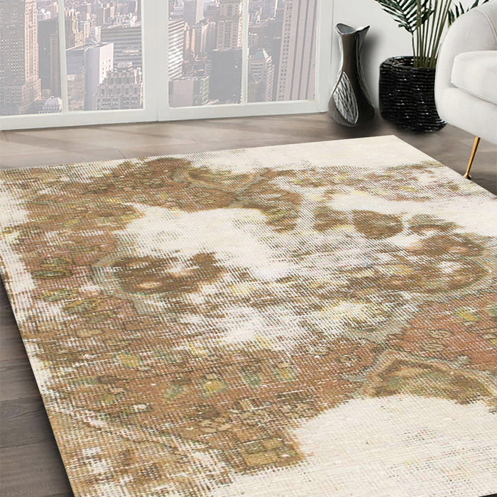 Machine Washable Abstract Wheat Beige Rug in a Family Room, wshabs903