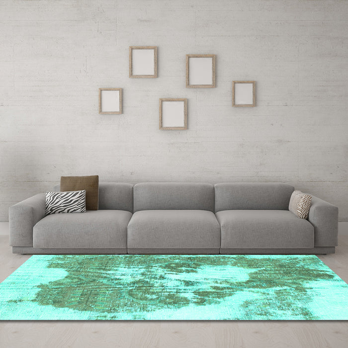 Machine Washable Abstract Turquoise Modern Area Rugs in a Living Room,, wshabs903turq