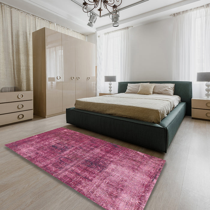 Machine Washable Abstract Pink Rug in a Bedroom, wshabs904