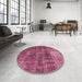 Round Machine Washable Abstract Pink Rug in a Office, wshabs904