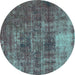 Round Machine Washable Oriental Turquoise Traditional Area Rugs, wshabs904turq