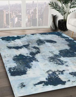 Abstract Light Steel Blue Modern Rug in Family Room, abs905