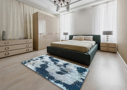 Abstract Light Steel Blue Modern Rug in a Bedroom, abs905