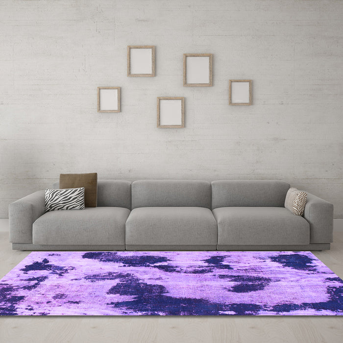 Machine Washable Abstract Purple Modern Area Rugs in a Living Room, wshabs905pur