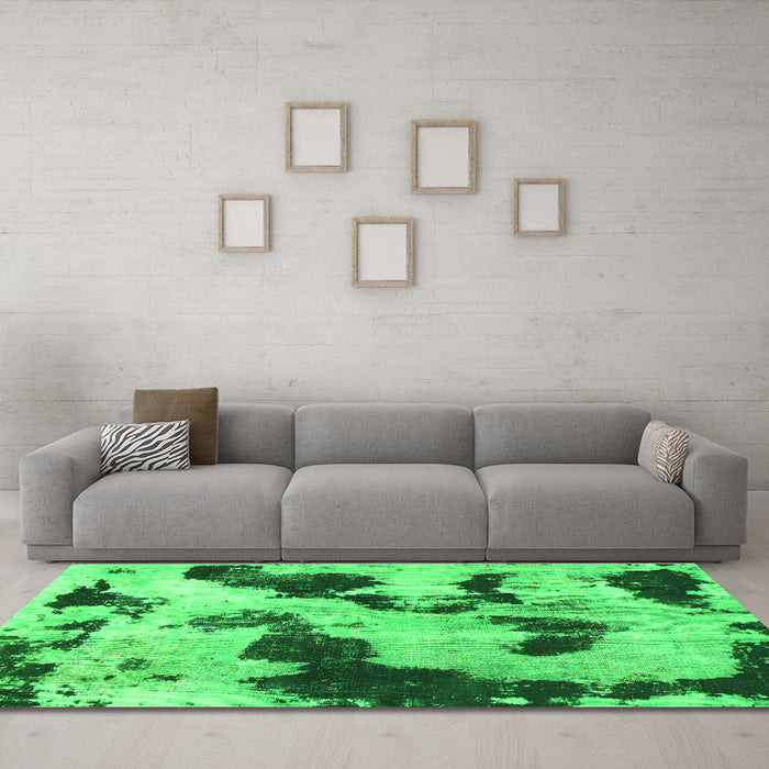 Machine Washable Abstract Green Modern Area Rugs in a Living Room,, wshabs905grn