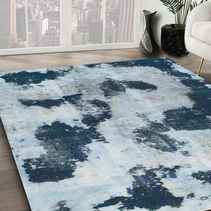 Abstract Light Steel Blue Modern Rug in Family Room, abs905