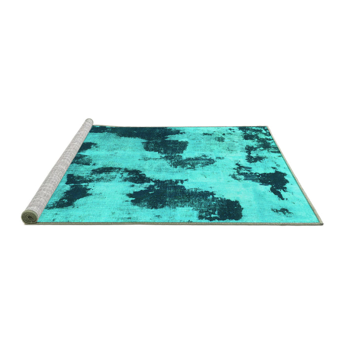Sideview of Machine Washable Abstract Turquoise Modern Area Rugs, wshabs905turq
