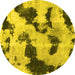 Round Machine Washable Abstract Yellow Modern Rug, wshabs905yw