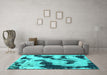 Machine Washable Abstract Turquoise Modern Area Rugs in a Living Room,, wshabs905turq