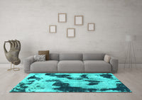 Machine Washable Abstract Turquoise Modern Rug, wshabs905turq