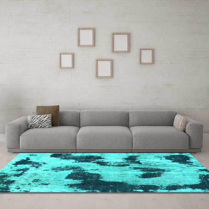 Machine Washable Abstract Turquoise Modern Area Rugs in a Living Room,, wshabs905turq