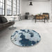 Round Abstract Light Steel Blue Modern Rug in a Office, abs905