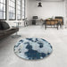 Round Machine Washable Abstract Light Steel Blue Rug in a Office, wshabs905