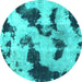 Round Abstract Turquoise Modern Rug, abs905turq