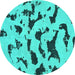 Round Machine Washable Abstract Turquoise Modern Area Rugs, wshabs906turq