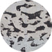 Round Abstract Silver Gray Modern Rug, abs906