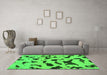 Machine Washable Abstract Green Modern Area Rugs in a Living Room,, wshabs906grn