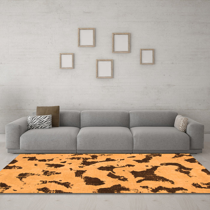 Machine Washable Abstract Orange Modern Area Rugs in a Living Room, wshabs906org