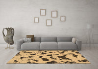 Machine Washable Abstract Brown Modern Rug, wshabs906brn