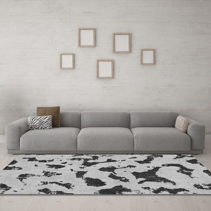 Machine Washable Abstract Gray Modern Rug in a Living Room,, wshabs906gry