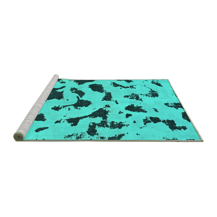 Sideview of Machine Washable Abstract Turquoise Modern Area Rugs, wshabs906turq