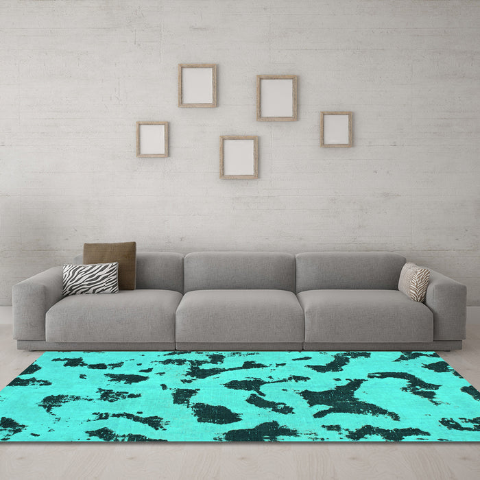 Machine Washable Abstract Turquoise Modern Area Rugs in a Living Room,, wshabs906turq