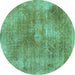 Round Machine Washable Abstract Turquoise Modern Area Rugs, wshabs907turq