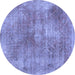 Round Machine Washable Abstract Blue Modern Rug, wshabs907blu