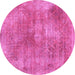 Round Machine Washable Abstract Pink Modern Rug, wshabs907pnk