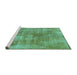 Sideview of Machine Washable Abstract Turquoise Modern Area Rugs, wshabs907turq