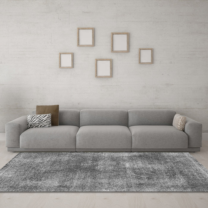 Machine Washable Abstract Gray Modern Rug in a Living Room,, wshabs907gry