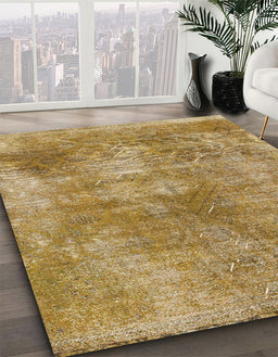 Machine Washable Abstract Metallic Gold Rug in a Family Room, wshabs907