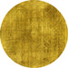 Round Machine Washable Abstract Yellow Modern Rug, wshabs907yw