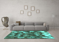 Machine Washable Abstract Turquoise Modern Rug, wshabs908turq