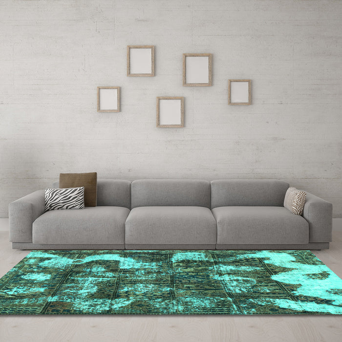Machine Washable Abstract Turquoise Modern Area Rugs in a Living Room,, wshabs908turq