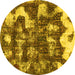 Round Machine Washable Abstract Yellow Modern Rug, wshabs908yw