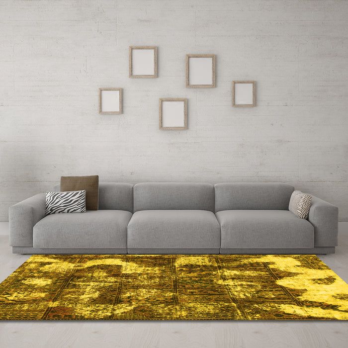 Machine Washable Abstract Yellow Modern Rug in a Living Room, wshabs908yw