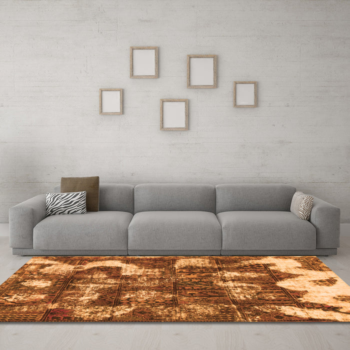 Machine Washable Abstract Orange Modern Area Rugs in a Living Room, wshabs908org
