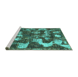 Sideview of Machine Washable Abstract Turquoise Modern Area Rugs, wshabs908turq