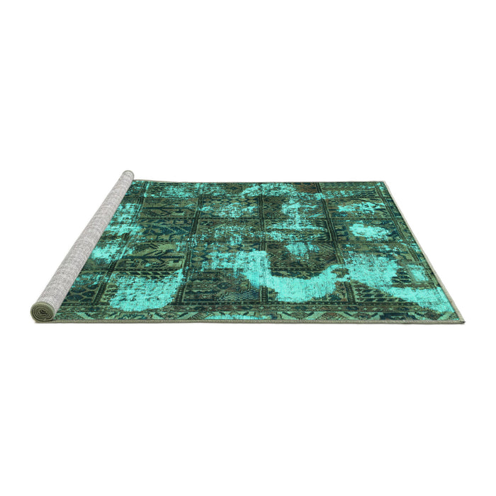 Sideview of Machine Washable Abstract Turquoise Modern Area Rugs, wshabs908turq