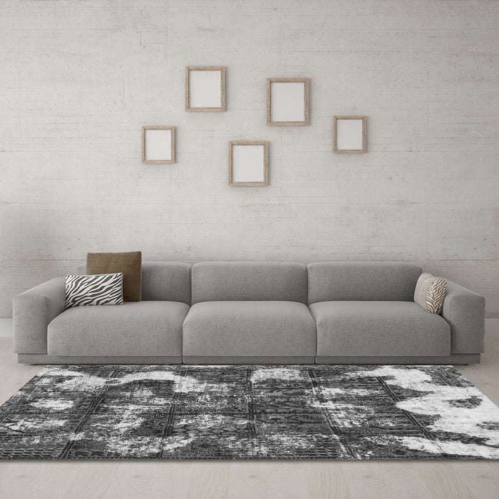 Machine Washable Abstract Gray Modern Rug in a Living Room,, wshabs908gry