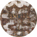 Round Machine Washable Abstract Dark Brown Rug, wshabs908