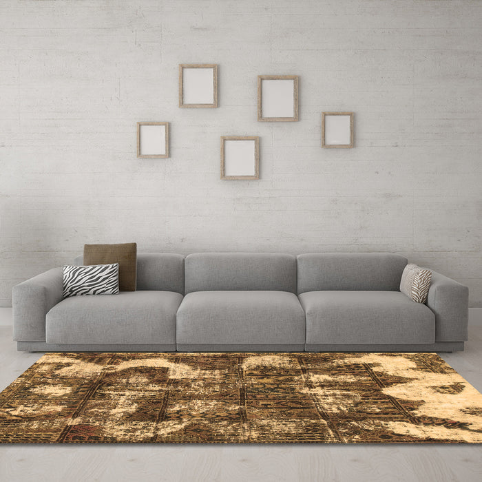 Machine Washable Abstract Brown Modern Rug in a Living Room,, wshabs908brn