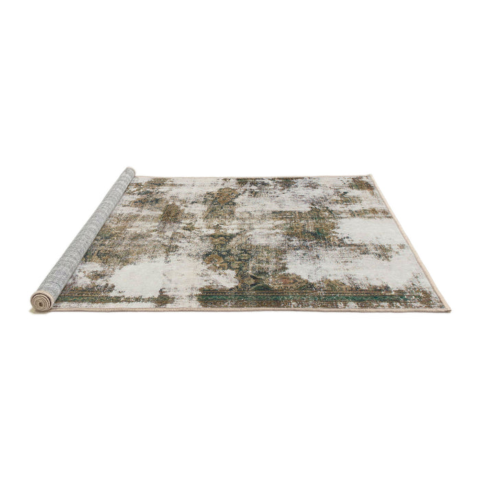 Sideview of Machine Washable Abstract Khaki Green Rug, wshabs909
