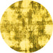 Round Machine Washable Abstract Yellow Modern Rug, wshabs909yw